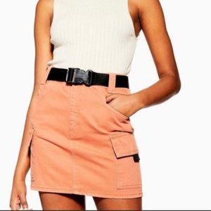 TOPSHOP utility cargo denim clip belt peachy terracotta casual mini skirt